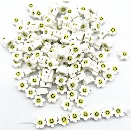 30pcs10mm White Smiling Face Beads Polymer Clay Spacer Loose Beads for Jewelry Making DIY Bracelet Accessories