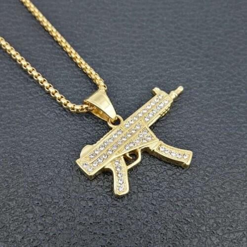 316 stainless steel gold color crystals U9 Submachine gun Hiphop Pendant Necklace Jewelry Accessories