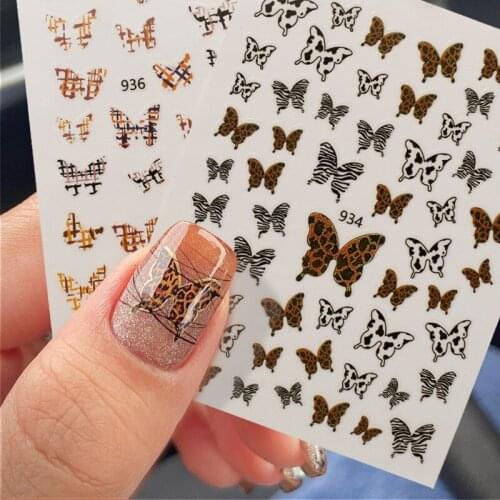 Spring Flowers 3D Nail Stickers Butterfly Leopard Adhesive Nail Transfer Decals Sliders Wraps Colorful DIY Nail Art Decorarion