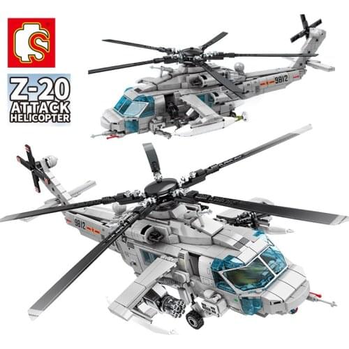 SEMBO 935Pcs Modern Military Armed Attack Z-20 Helicopter Building Blocks Army High-teach Aircraft DIY Model Bricks Toys For Kid