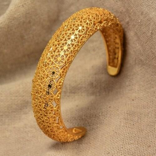 Annayoyo 24K Openable Dubai Gold Color Women Bangles Ethiopian Bracelets&Bangles African Jewelry Arabic Middle East