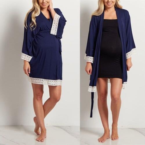 Maternity Robe Nightwear Lace Trim Half Sleeve Nightgown Sleepwear Breastfeeding Pajamas Pregnancy Labor Delivery Nursing Pijama