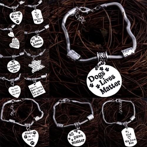 Family Dog Paws Print Tag Love Heart Charm Bracelet Pet Rescue Gift Chain Bangle Mothers Fathers Sister Best Friend Gifts