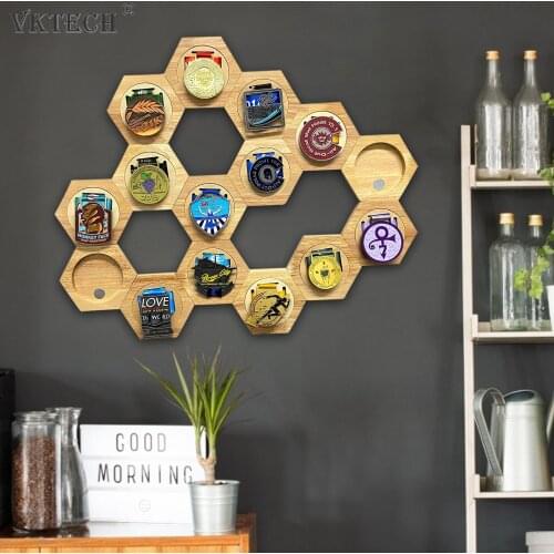 Medal Holder Display - 1 Pack, Honeycomb Combination Medal Display Stand, Hexagonal Wooden Medal HANGer Display for Sports Races