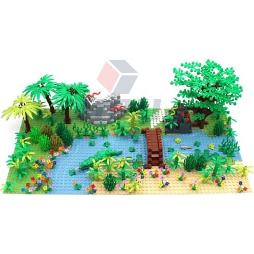 Rain Forest Parts Animal Green Grass Jungle Bush Flower Tree Plants MOC Building Blocks DIY Assemble Compatible Brands Baseplate