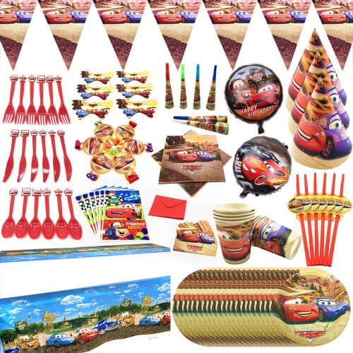 Disney Cars Lightning Mcqueen Kids Boys Birthday Party Supplies Disposable Tableware Plate Cup Card Baby Shower Party Decoration