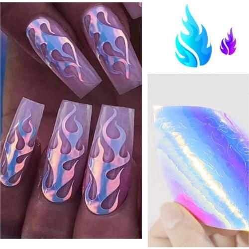 Holographic Fire Flame Nail Sticker Halloween Glow Hollow Stickers Fires Stencil Stickers Manicure Nail Art Decoration