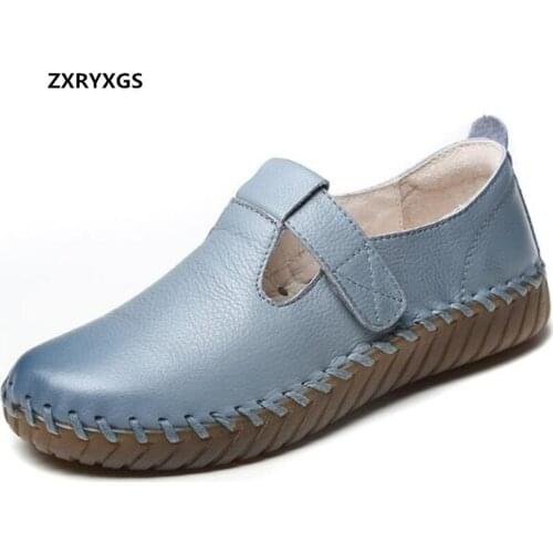 Hot Selling 2021 New Spring 100% Genuine Leather Hand-stitched Shoes Woman Casual Sneakers Flat Comfort Soft Sole Casual Shoes