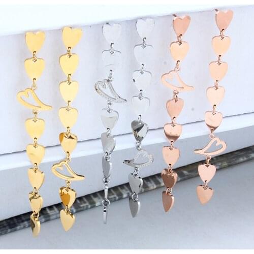 2020 zircon crystal korean stainless steel earrings heart chain earrings fashion female stainless steel geometric earrings