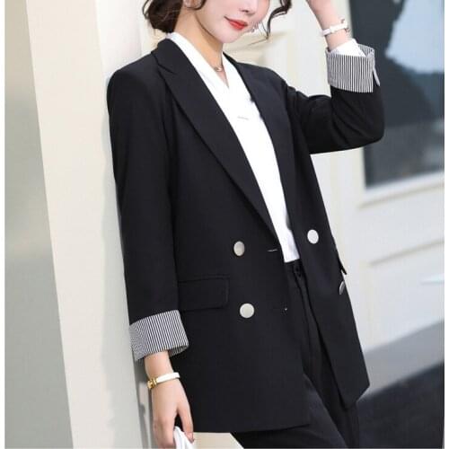 2020 Black Slim fit Womens Blazer Office Jacket for Women Casual Coat Outwear Summer Lady Business Double Breasted Suit Blazers