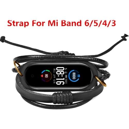 FIFATA Leather+Weave Wrist Strap For Xiaomi Mi Band 5 Bracelet Replacement Bands Smart Watch Accessories For Mi Band5 Wristband