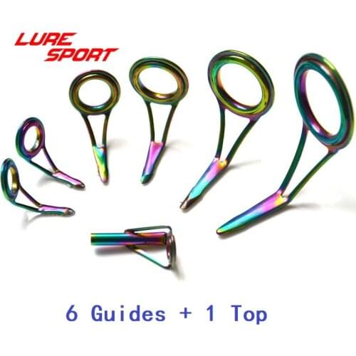 LureSport Guide and Top set YOG multicolor ring multicolor frame Rod Building Component guide Fishing Pole Repair DIY Accessory