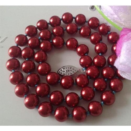 New Fashion 10mm Red Ocean Sea Shell Pearl Necklace Pearl Beads Fashion Jewelry Rope Chain Necklace Natural Stone 18INCH