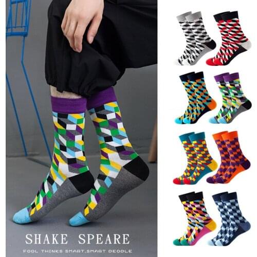 New Style Cotton Socks Women Autumn and Winter Thick Diamond Pattern Tube Socks European and American Ins Wind Socks Mens Socks