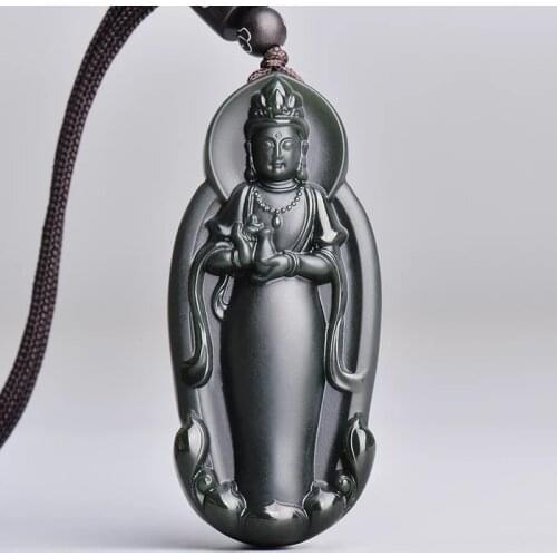 Natural A hetian jade hollow handcarved guan yin black jade green jade pendant jade necklace unique jadeite jade necklaces