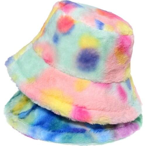 Tie Dye Flat Top Imitation Rabbit Cashmere FishermanS Hat Keep Warm Fashion Autumn Winter Collapsible Basin Cap Women Hat