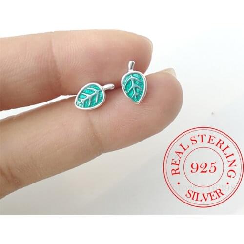 925 Sterling Silver Piercing Green Leaf Stud Earrings for Women Girls Kids Wedding Party Gift Femme Jewelry pendientes