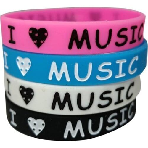 1PC New Design Ink Filled I love Music Silicone Wristband for Music Fans Silicone Rubber Bracelets &Bangles Women Men Gift SH320