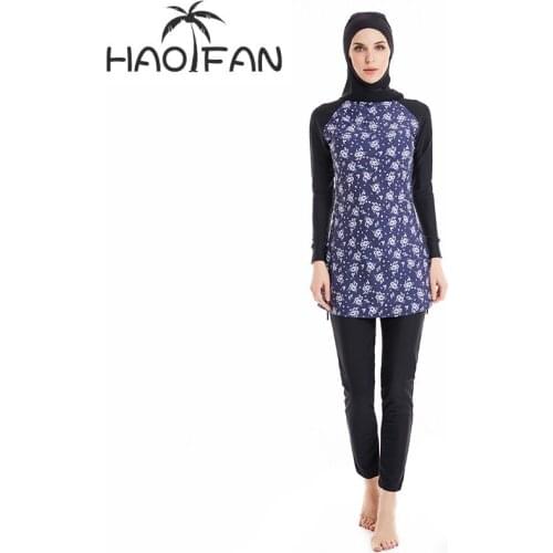 HAOFAN 2019 Modest Full Cover Muslim Swimwear Plus Size Female Swimsuit Beach Bathing Suit Burkinis for Muslim Girls Sequins