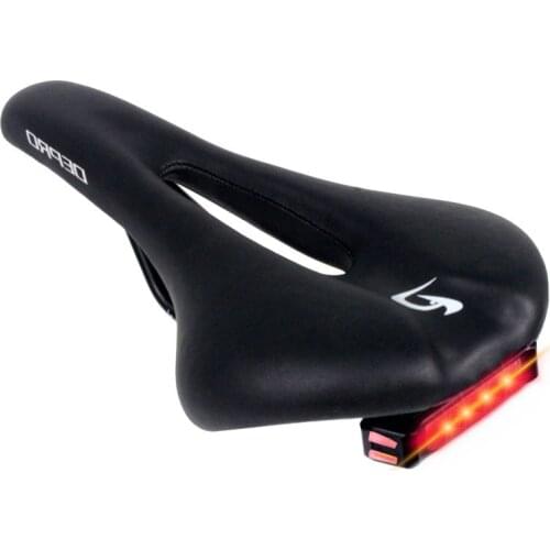 Bicycle Saddle with Tail Light MTB Road Bike Saddles Hollow Cycling Saddle PU Leather Seat Custion Bike Seat w/ Rear light