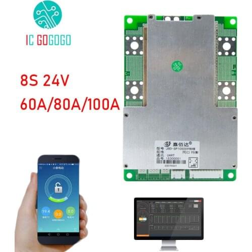8S 24V Smart Lifepo4 LFP Lithium 3.2V Battery Protection Board PC Phone Bluetooth APP 60A 80A 100A BMS Packs Balance common JBD
