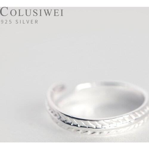 COLUSIWEI Real 925 Sterling Silver Simple Leaf Open Adjustable Finger Rings for Women Free Size Rings Fashion Jewelry Bijoux