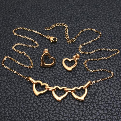 Fashion Stainless Steel Vintage Jewelry Gold Silver Color Plated Bracelet Heart Necklace Earrings Sets For Women SGIKAAEAI