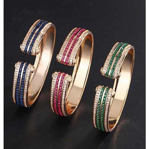 Luxury Silver 925 Wedding Bangles For Women Vintage Sapphire Emerald Ruby Gold Color Bracelets Party Fine Jewelry Birthday Gift