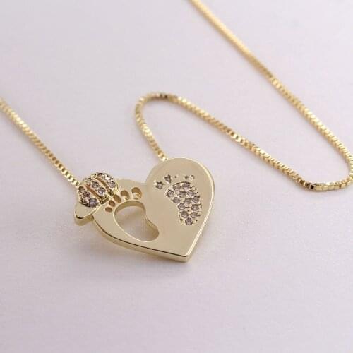 MHS.SUN Women Small Zircon Heart Pendant Necklace Vintage AAA CZ Footprint Necklace Gold Color Girls Choker Jewelry 1Pc