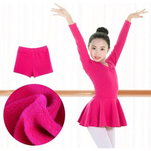 Winter Children Ballet Dance Gymnastics Dress Shorts Suit Kids Cotton Long Sleeve Thick Ballet Dress for Girls Dancewear