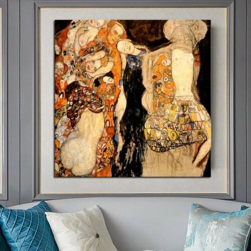 100% Hand Painted Handmade Classic Artist Gustav Klimt Bride Abstract Oil Painting on Canvas Modern Art Wall Pictures Unframed