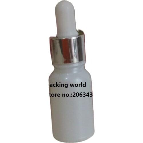 200pcs10ml pearl white glassbottle with silver collar white bulb glass dropper tube glass dropper bottle for cosmeticl packaging
