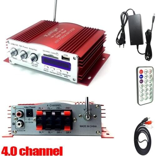 KENTIGER 3001 4 Channel Amplifier With Remote Control USB/SD Card Player FM Radio 12V5A Power Adapter And AUX Cable Optional