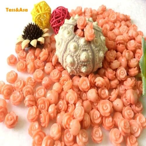 5PCS Hand Carved Natural Cinnabar Pink Rose Coral Flower Beads Charm Loose Prayer Bead For Women Jewelry Ear Stud DIY Making