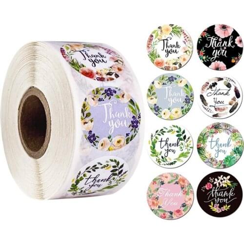 500PCs Thank You Stickers Seal Labels with Flower Round Envelopes Seal Stickers