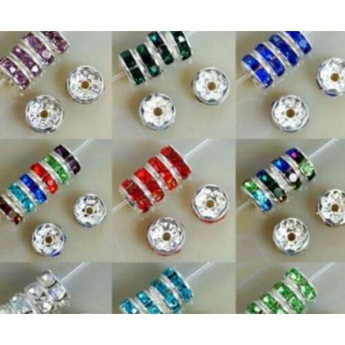 6mm 8mm 10mm 12mm xf23 Mixed Crystal Rhinestone Metal Rondelle Spacer silver Plated DIY Loose Beads Charm Bracelet Crafts