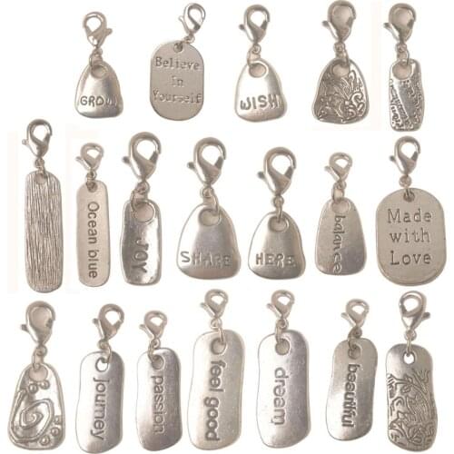 60PCS of Antiqued Silver Encourage Word Pendants Clip on Charms