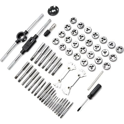60pcs Tap & Die Set SAE and Metric Sizes Screw Taps Threading Dies Screw Die with Tap & Die Slotted Screwdriver Storage Case