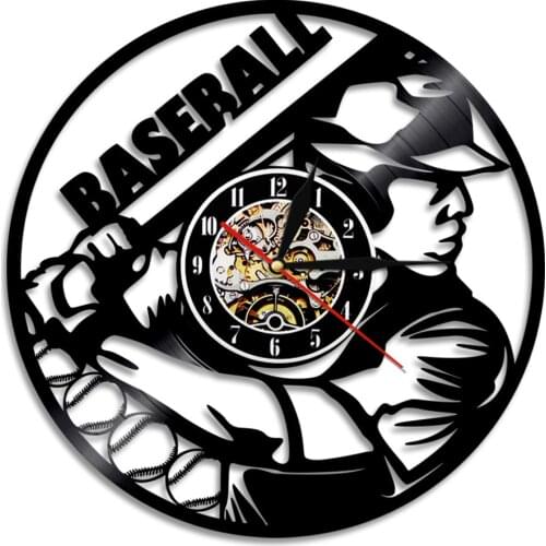 Baseball Player Vinyl Record Wall Clock Sport Home Decor Softball Inspired Vintage Album Laser Cut Music Record Clock Wall Watch