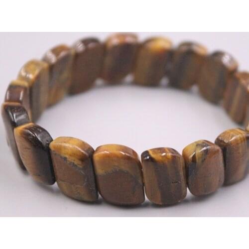 Grade A Yellow Tigers Eye Bracelet Width 15mm Quadrate Bead Link Chain Diameter 55-60mm For Woman Man