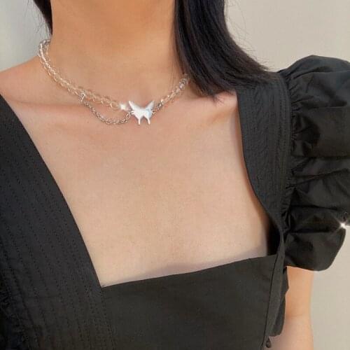 Trendy Fine Butterfly Crystal Single Layer Chain Pendant Necklace for Women Temperament High Quality Jewelry Dropship