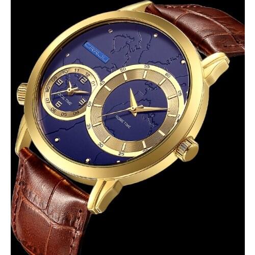 CRRJU Men Watch Creative Dial Leather Strap Men Wristwatch Fashion Sport Waterproof Quartz Business Watch Relogio Masculino