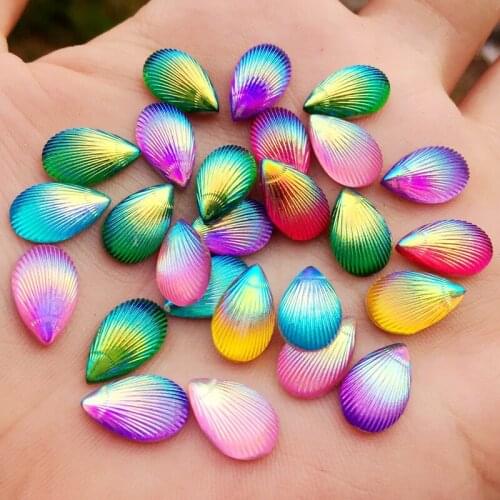 Diy 400pcs 13mm*8mm mixed color shell pattern, water drop shape rhinestone clipping party decoration color resin diamond