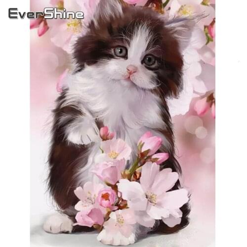 Evershine Diamond Painting Animals Full Square Diamond Embroidery Cat Cross Stitch Full Set Rhinestone Pictures Home Decoration