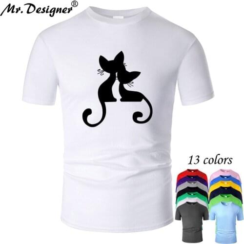 Cute Cat Line Art O Neck Cotton T Shirt Men Unisex Summer Short Sleeve Designed Casual New Fashion Women Top tees m01009