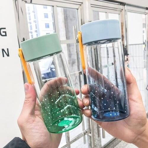 Gradient Glass Water Cup with Rope 320ml 400ml Colorful Water Bottle Portable Water Cup for Sport Outdoor Travelling Hiking