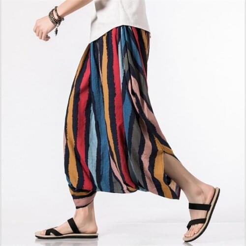 Harajuku Drop Crotch Baggy Pants Men Long Trousers Colorful Stripe Loose Harem Pants Male Plus Size Pantalones Hombre 2021