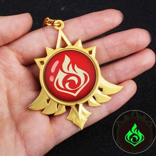 Hot Game Genshin Impact Mondstadt Keychains Metal Jewelry Cosplay Key Chain Element Weapons Luminous Eye of God Key Ring Gift