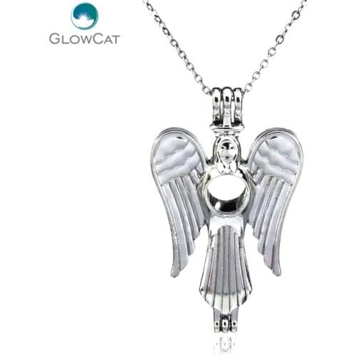 K51 Women Silver Tale Wing Angel Diffuser Locket Necklace Aromatherapy Steel 16" Aroma Essential Oil Diffuser Locket