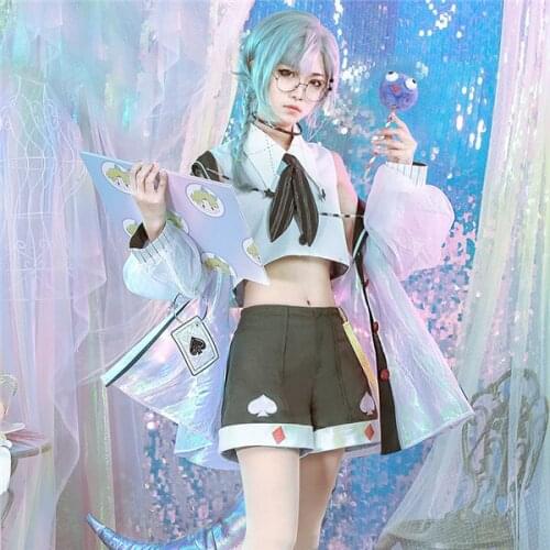 Anime Cosplay Costume Laser boy Green worm white Top+Pants+Coat+Tail Sweety and Cute Full Sets A